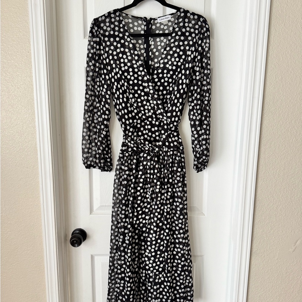 Calvin Klein Black and White Long Sleeve Dress